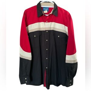 Vtg Wrangler Pearl Snap Colorblock Long Sleeve Western Shirt Size XL Rare